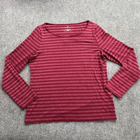 Talbots Top Womens L Maroon Metallic Sparkle Striped Festive‎ Christmas Scoop - Picture 1 of 9
